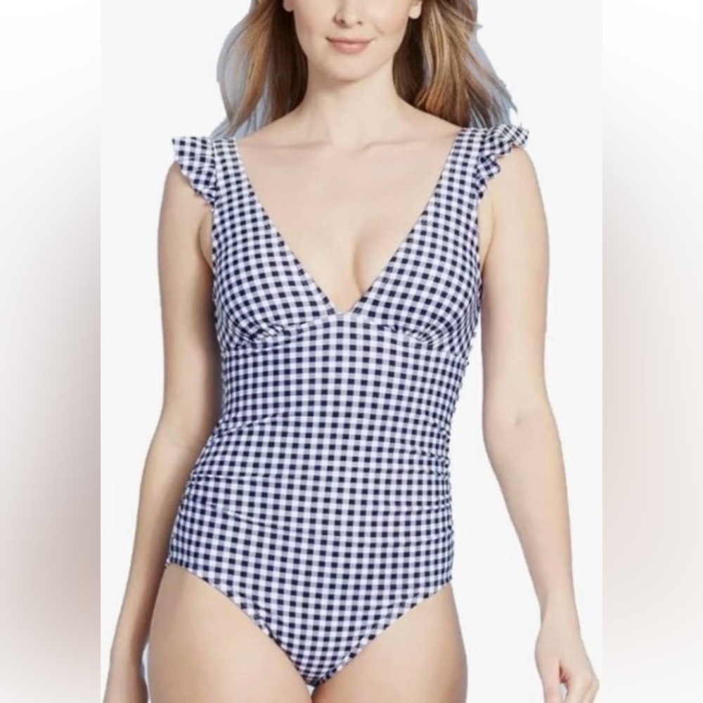 NWT Kona sol gingham one piece ruffle detail swimsuit size large